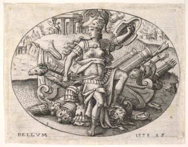 War- Bellona sits on a trophy of arms (La Guerre- Bellone assise sur un trophée d'armes) MET DP834101