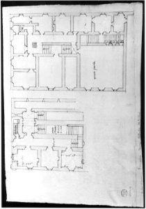 Villa Farnesina, Stables, half front elevation and end elevation (recto) Palazzo Salviati-Adimari, plan (verso) MET sf49 92 50v-MM30697