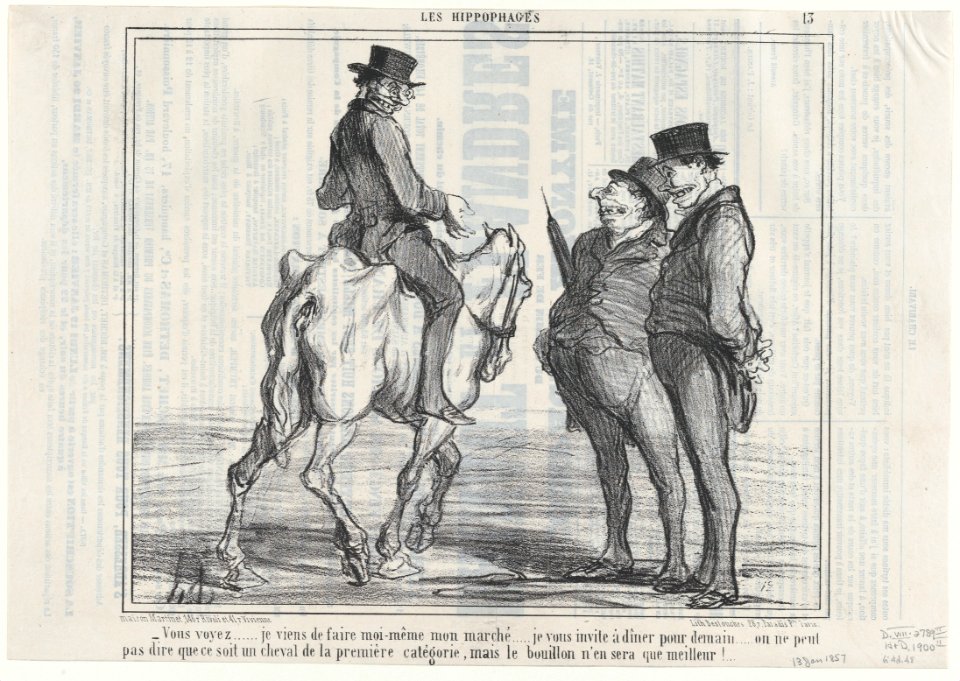 Vous voyez....je viens de faire...mon marché..., from Les Hippophages, published in Le Charivari, January 13, 1857 MET DP876624