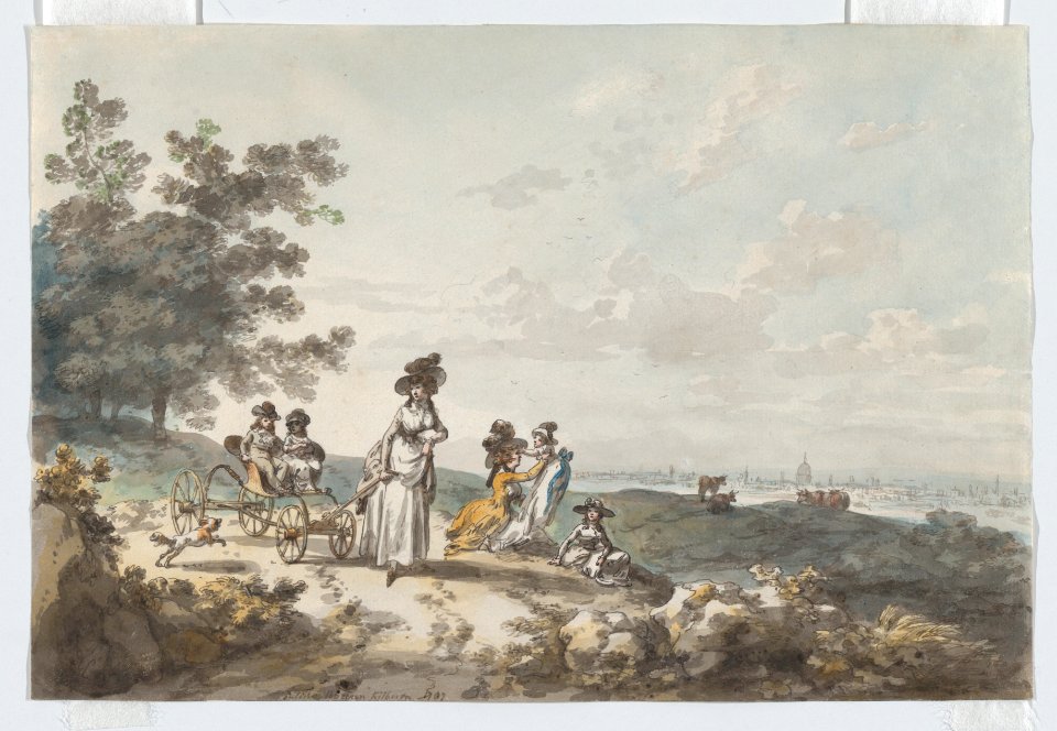 View of London with St. Paul’s in the Distance- Woman and Children with a Baby Carriage MET DP866774-1