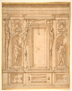 Wall Elevation with a Window and Statues of Saint John the Baptist and Saint Peter in Niches MET DP811835