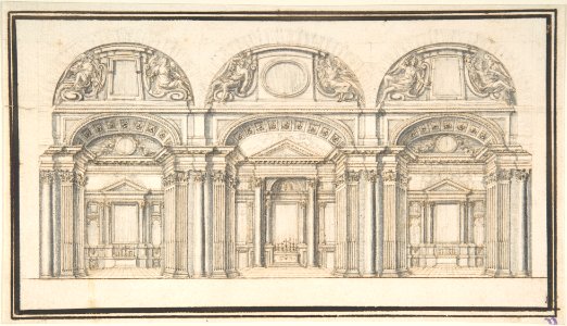 Wall Elevation with Three Chapels; Floor Plan with Columns (Verso) MET DP801965