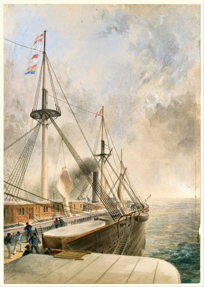 View Looking Aft from the Port Paddle-box on the Deck of the Great Eastern- Showing the Trough for the Cable, etc. MET DP119849