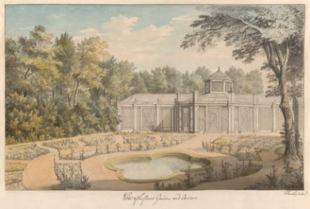 View of Flower Garden and Aviary at Kew MET DP862734