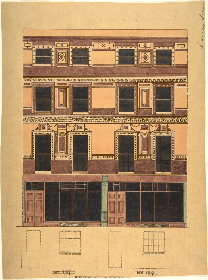 Vertical Section of a Four-Story House with Greek Wall Ornament MET DP806253