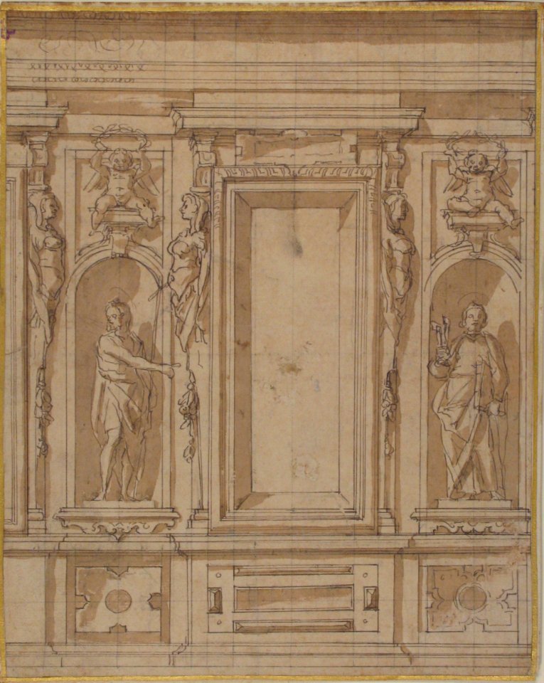 Wall Elevation with a Window and Statues of Saint John the Baptist and Saint Peter in Niches MET 52.570.124