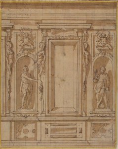 Wall Elevation with a Window and Statues of Saint John the Baptist and Saint Peter in Niches MET 52.570.124