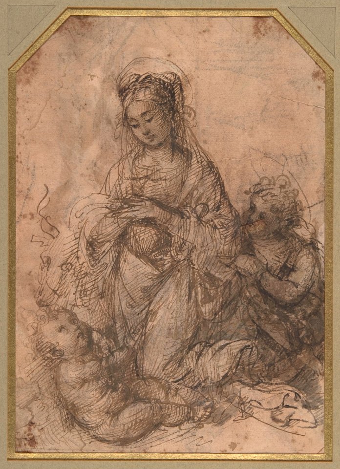 Virgin Adoring the Christ Child with Saint John the Baptist (recto); The Holy Family with Saint John the Baptist (verso). MET DP810400