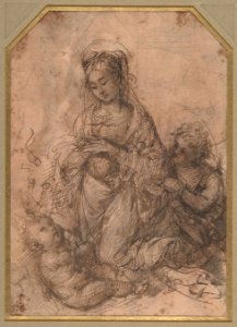 Virgin Adoring the Christ Child with Saint John the Baptist (recto); The Holy Family with Saint John the Baptist (verso). MET DP810400