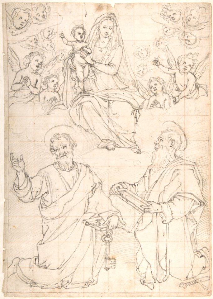 Virgin and Child Appearing in a Glory of Angels to Saint Peter and Saint Paul MET DP801323