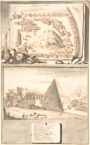 View of the Mons Testaceus (above) and the Pyramid of Cestius (below) MET DP800335