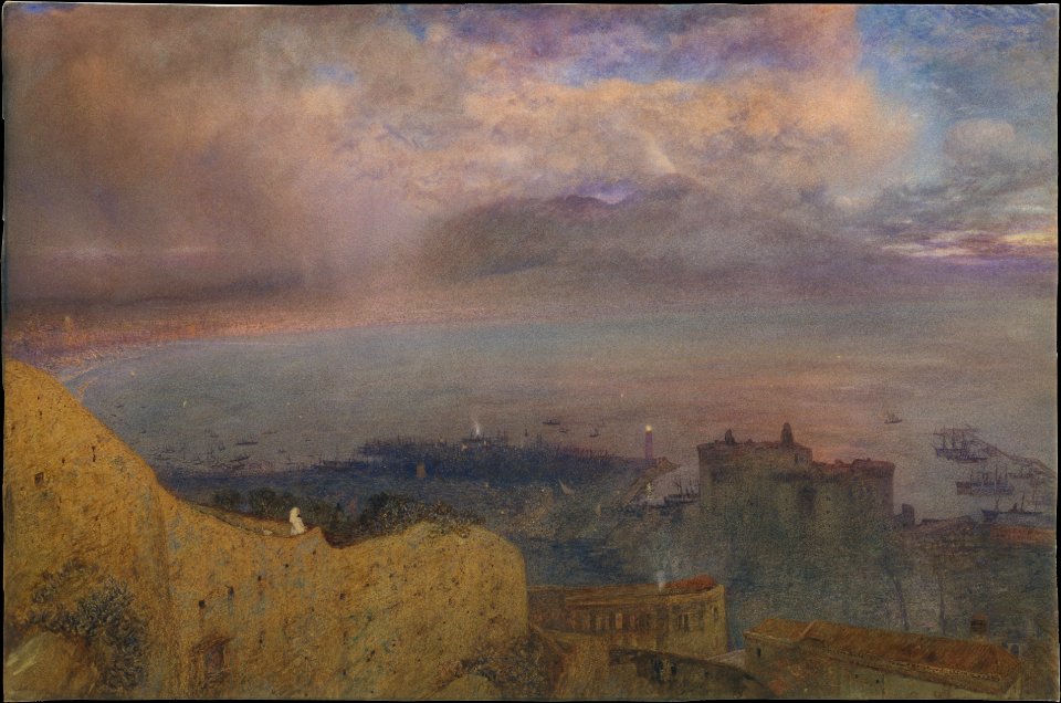 View of the Bay of Naples with Vesuvius, Smoking, in the Distance (Evening) MET DT4684