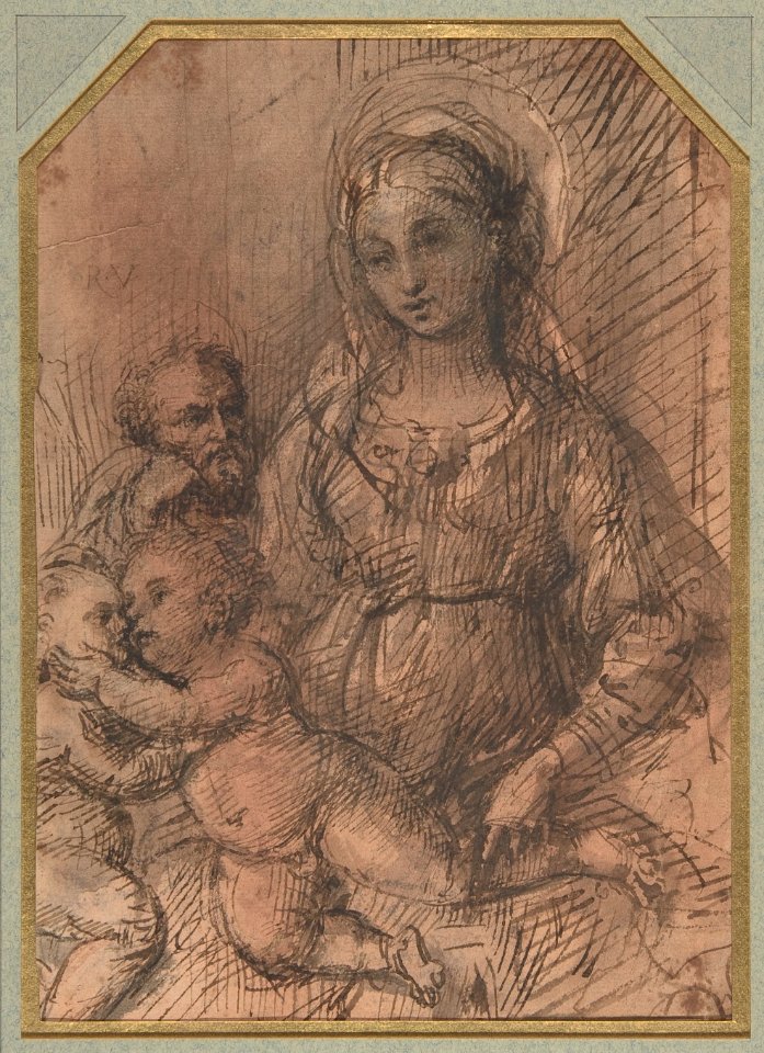 Virgin Adoring the Christ Child with Saint John the Baptist (recto); The Holy Family with Saint John the Baptist (verso). MET DP810401