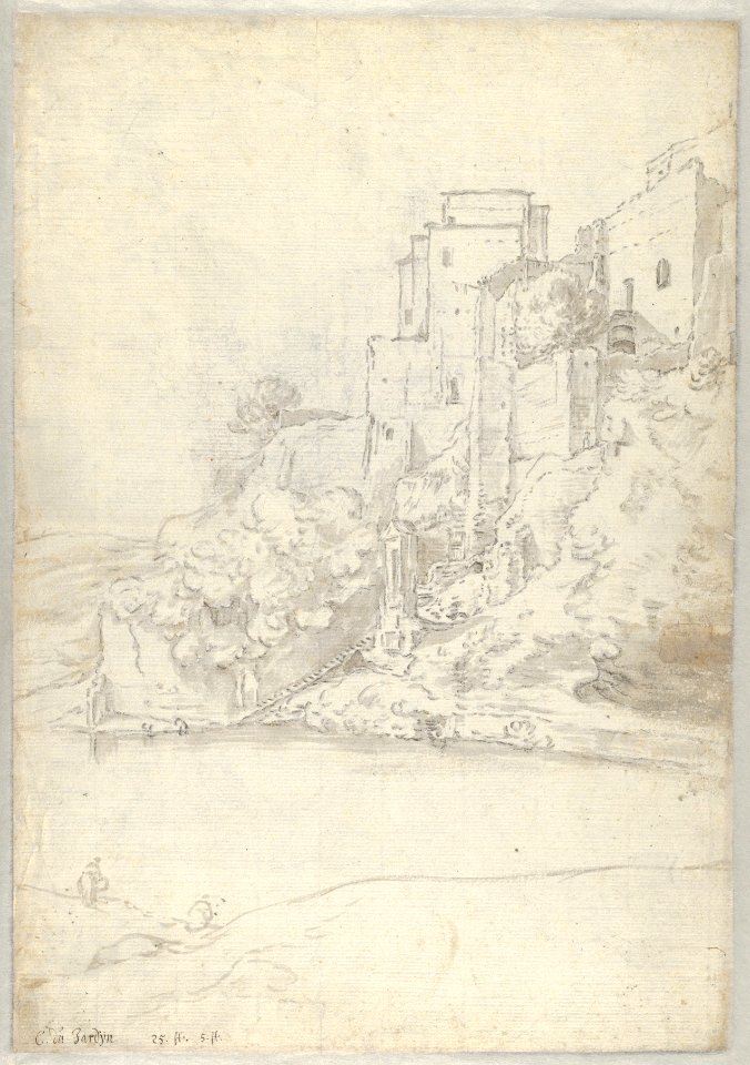 View of the Ponte San Rocco at Tivoli; verso- Buildings on the River Aniene near Tivoli (?) MET DP836269