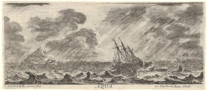 Water, a ship at sea during a storm, from 'The four elements' (Les quatre Eléments) MET DP833238