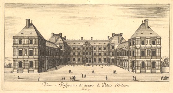 View and Perspective of the inside of the Palais d'Orleans, from 'Various views of remarkable places in Italy and France' (Diverses vues d'endroits remarquables d'Italie et de France) MET DP827798. Free illustration for personal and commercial use.