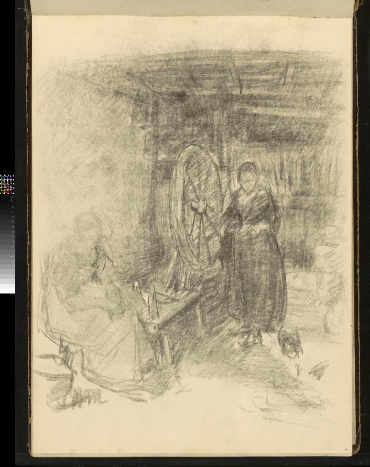 Boereninterieur met een vrouw bij een spinnewiel, RP-T-1995-1-14