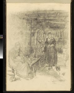 Boereninterieur met een vrouw bij een spinnewiel, RP-T-1995-1-14