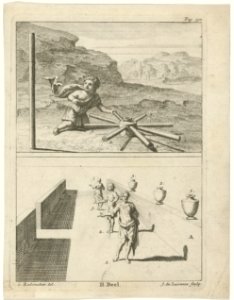 Jongen geknield bij de spaken van een wiel en een perspectiefstudie, RP-P-1936-326