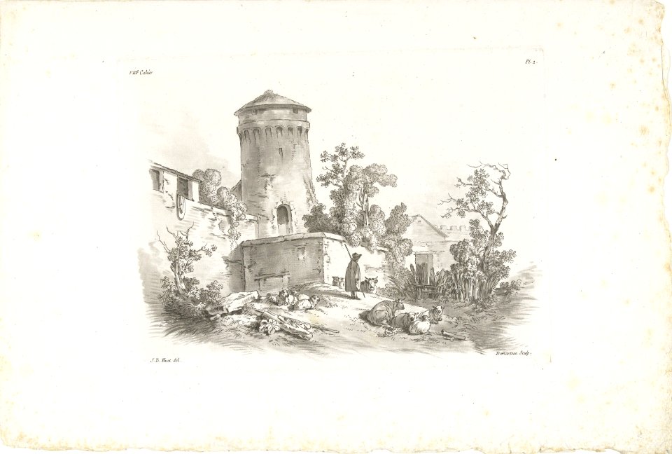 Landschap met kasteel en herder met vee, RP-P-1918-1679