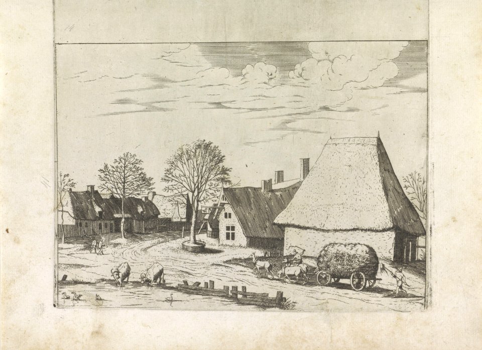 Dorpsstraat met hooiwagen Kleine landschappen (serietitel), RP-P-OB-75.237