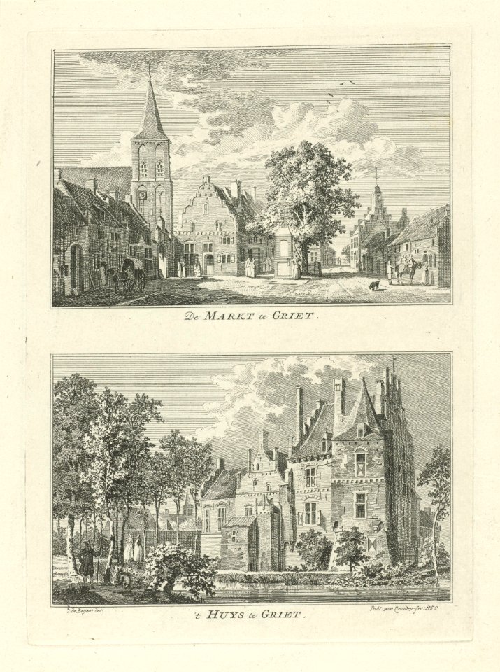 Dorpsgezichten te Grieth De Markt te Griet 't Huys te Griet (titel op object) Dorps- en stadsgezichten te Kleef (serietitel), RP-P-OB-46.402