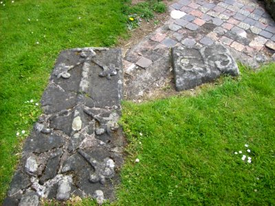 Gravestone and tiles, Buildwas Abbey