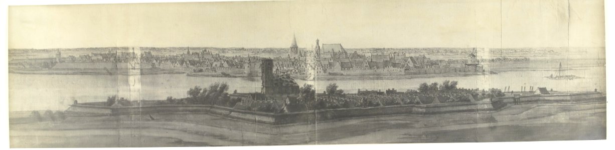 Gezicht op Rees, 1672 Foto's van tekeningen van de Franse inval in de Nederlanden in 1672 door Adam Frans van der Meulen bewaard in de Manufacture des Gobelins (serietitel), RP-F-1903-AA-1410