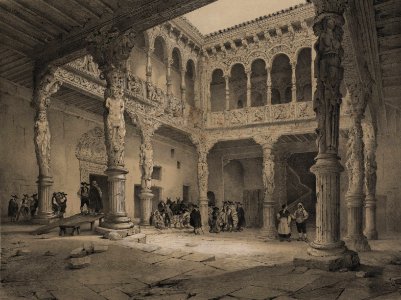 1850, España artística y monumental, vistas y descripción de los sitios y monumentos más notables de españa, vol 3, Patio de la Ynfanta en Zaragoza (cropped)