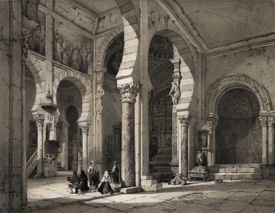 1850, España artística y monumental, vistas y descripción de los sitios y monumentos más notables de españa, vol 3, Parroquia de San Román en Toledo (cropped)
