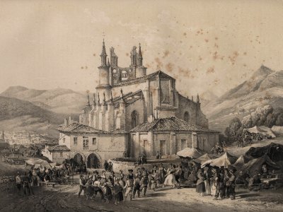 1850, España artística y monumental, vistas y descripción de los sitios y monumentos más notables de españa, vol 3, Un aurrescu en Begoña (Bilbao) (cropped)
