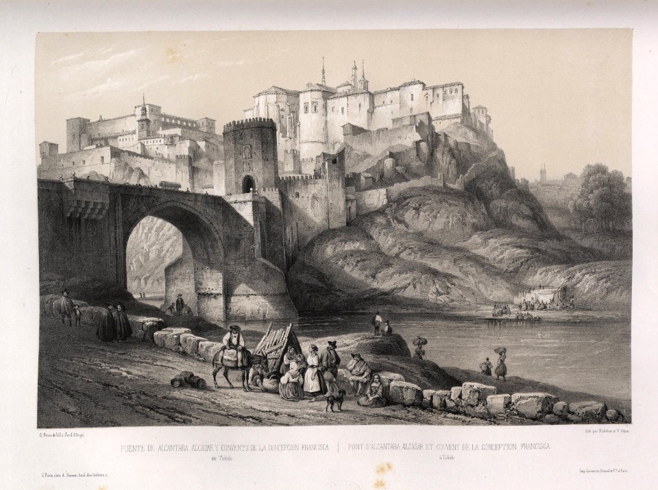 1842, España artística y monumental, vistas y descripción de los sitios y monumentos más notables de españa, vol. 1, Puente de Alcántara, Alcázar y Convento de la Concepción Francisca