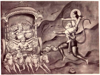 Rama battles Ravana. Free illustration for personal and commercial use.