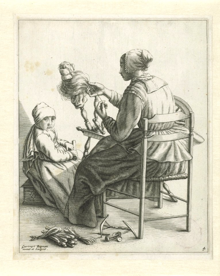 Spinnende vrouw Huiselijke werkzaamheden (serietitel), RP-P-OB-4231