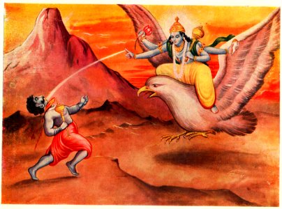 Vishnu Kills Mali. Free illustration for personal and commercial use.
