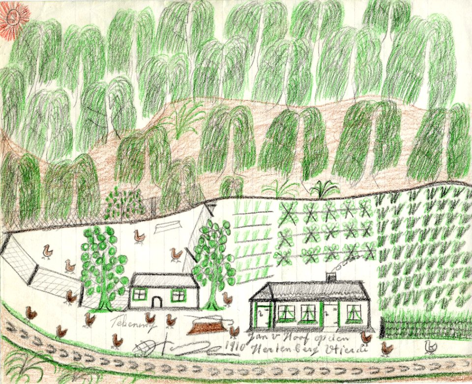 Tekening marinus vlemmix (27) jan v hoof op den hertenberg vlierde 1910