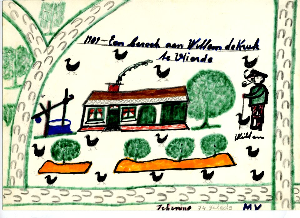 Tekening marinus vlemmix (10) 1909 een bezoek aan willem de kruk te vlierde