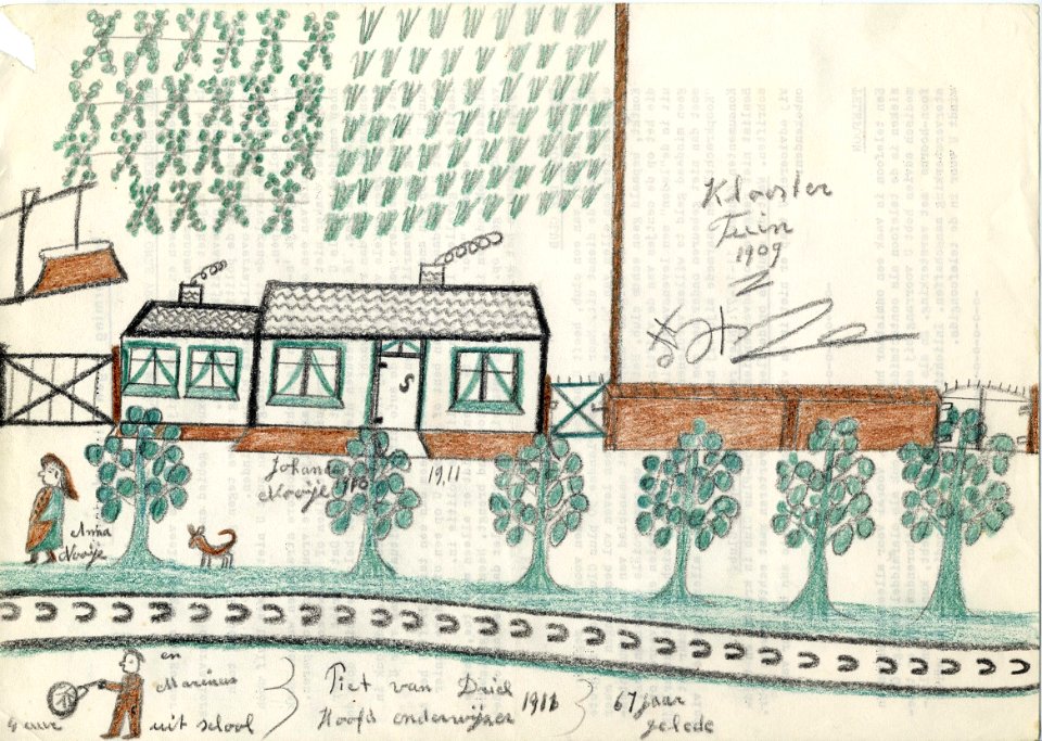 Tekening marinus vlemmix (13) piet van driel hoofdonderwijzer 1911 67 jaar gelede