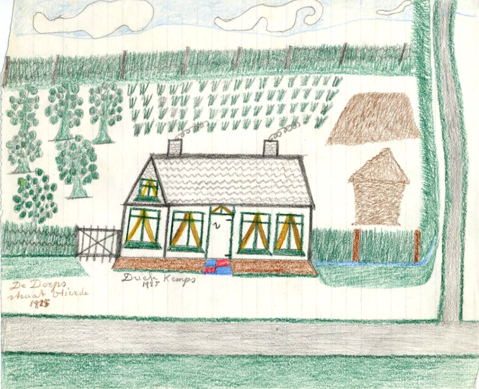 Tekening marinus vlemmix (41) driek kemps de dorpsstraat vlierde 1925