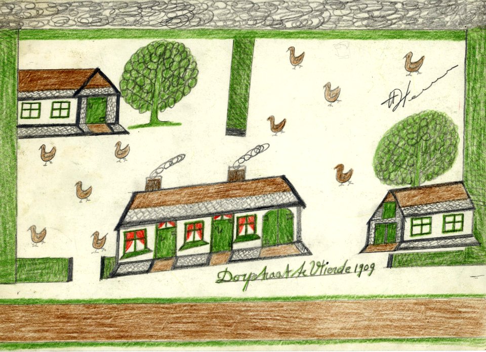 Tekening marinus vlemmix (21) dorpstraat te vlierden 1909