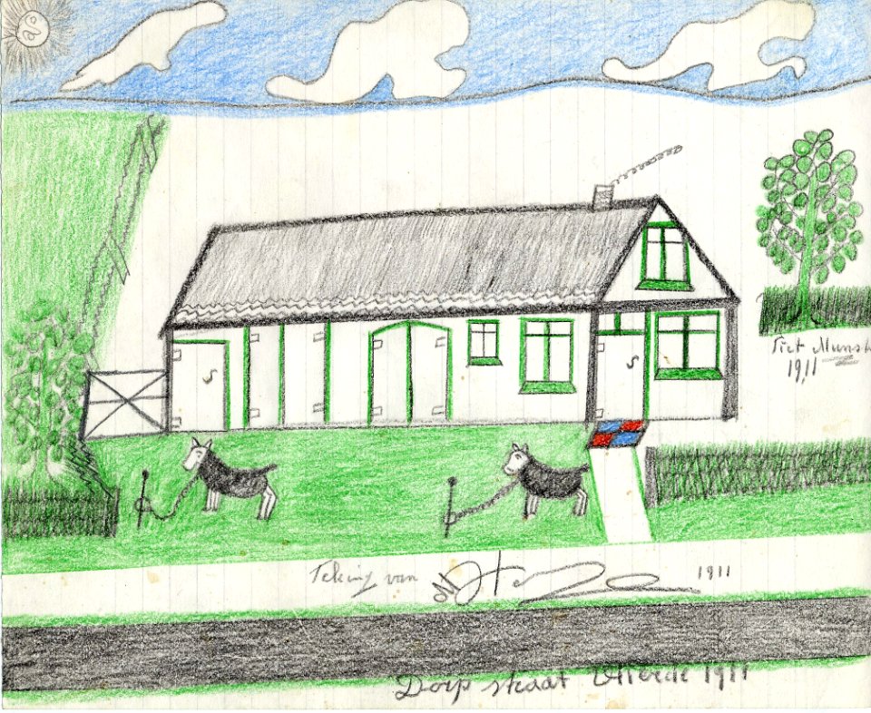 Tekening marinus vlemmix (32) piet munsters 1911 dorpstraat vlierde 1911