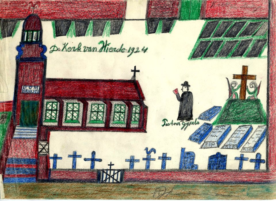 Tekening marinus vlemmix (20) de kerk van vlierde 1924 pastoor gijzels