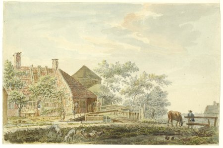 Zomervaart, boerderij, Aquarel, c.1780, Inventarisnummer NL-HlmNHA 1100 KNA006002836