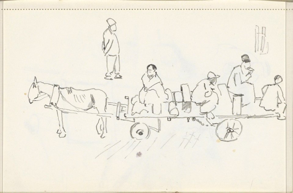 Zittende figuren en bagage op een paardenkar, RP-T-1998-61-26(R)