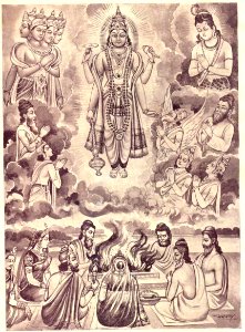 Yagna of Dhasaratha for sons and Gods prays vishnu to born in human form. Free illustration for personal and commercial use.