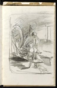 Vrouw en kind die garen spinnen op een spinnewiel, RP-T-1995-3-36(V)
