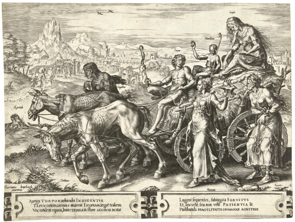 Triomfwagen met Armoede (Inopia) Circulus Vicissitudinis Rerum Humanarum (serietitel), RP-P-1911-437