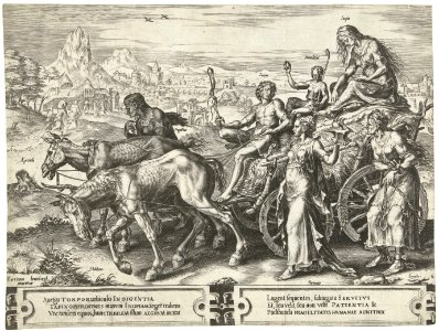 Triomfwagen met Armoede (Inopia) Circulus Vicissitudinis Rerum Humanarum (serietitel), RP-P-1911-437
