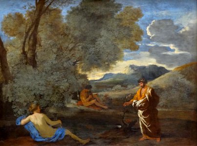 "Numa Pompilius et la nymphe Égérie", Nicolas Poussin.. Free illustration for personal and commercial use.