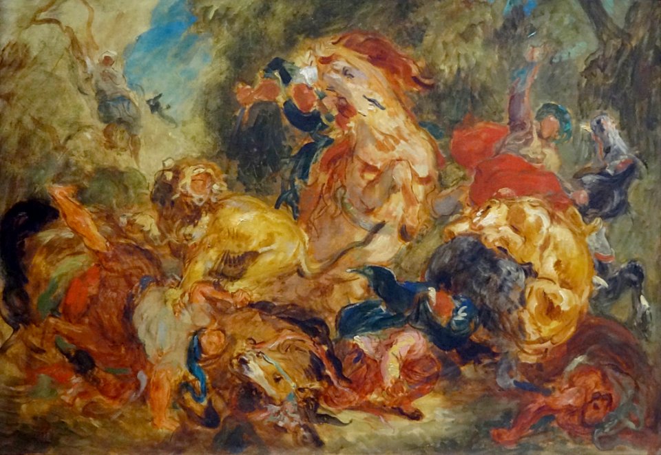 "Chasse aux lions", (esquisse), Eugène Delacroix, 1854.